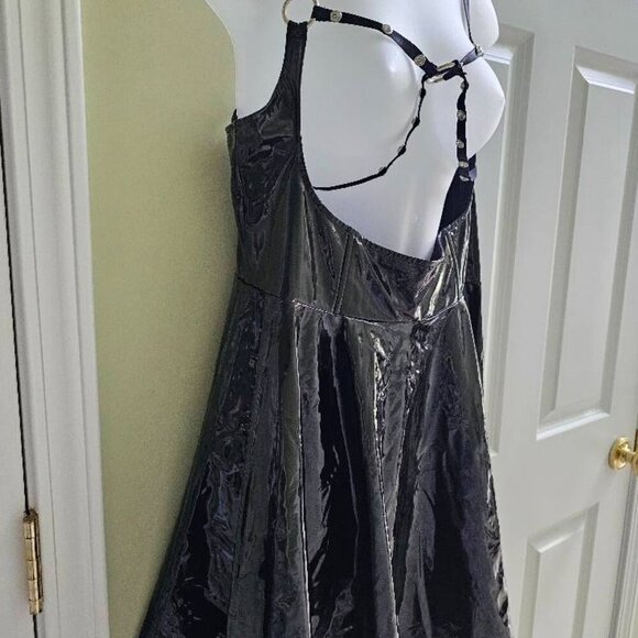 Dolls Kill Horoscopez Black PVC Rhinestone Suspender Skirt Dress Large - Picture 11 of 15